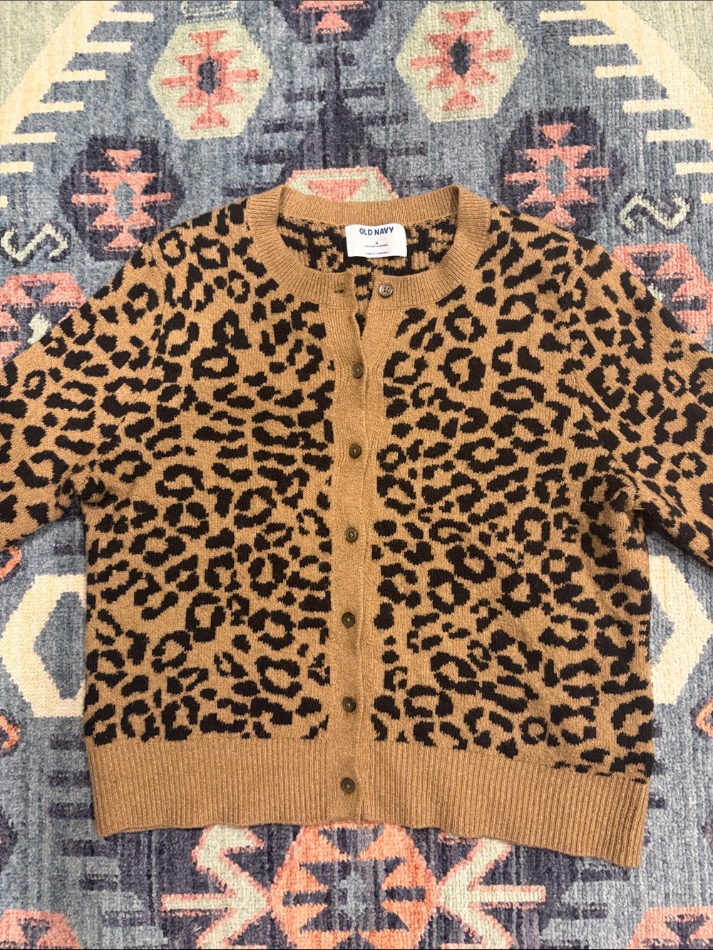 Old Navy women’s  Camel and Black Leopard Print Cardigan